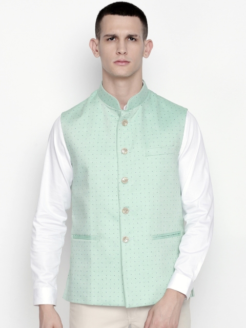 

Blacksmith Men Green Printed Nehru Jacket