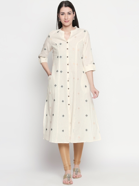 

RANGMANCH BY PANTALOONS Women Cream-Coloured Printed A-Line Kurta