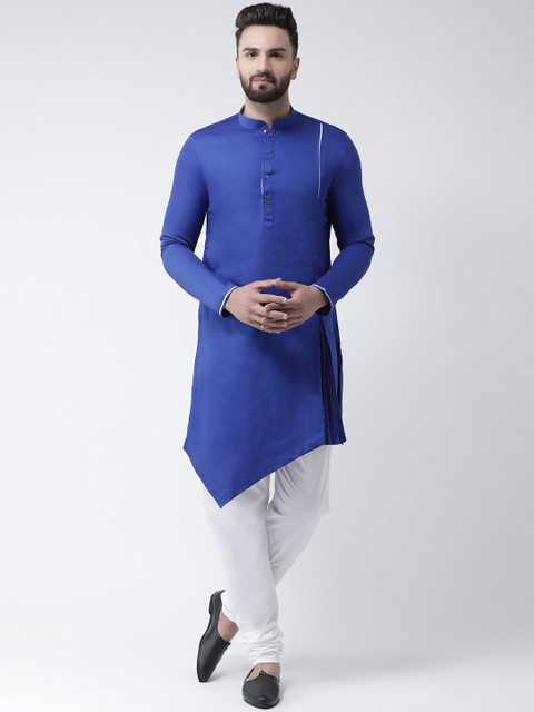

I Know Men Blue Solid Asymmetric Straight Kurta