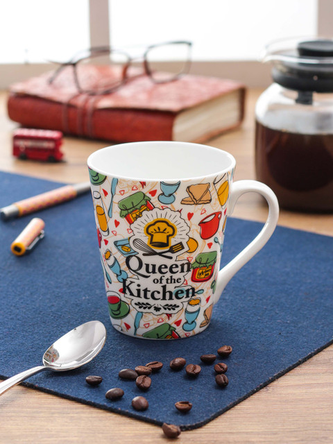 

CLAY CRAFT Set Of 4 White Printed Bone China Cup Set 350 ml