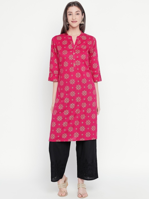 

RANGMANCH BY PANTALOONS Women Fuchsia Printed Straight Kurta