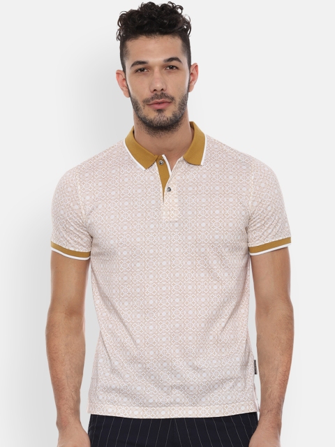 

Van Heusen Men Off-White and Yellow Printed Polo Collar T-shirt