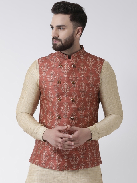 

I Know Men Maroon Printed Nehru Jacket