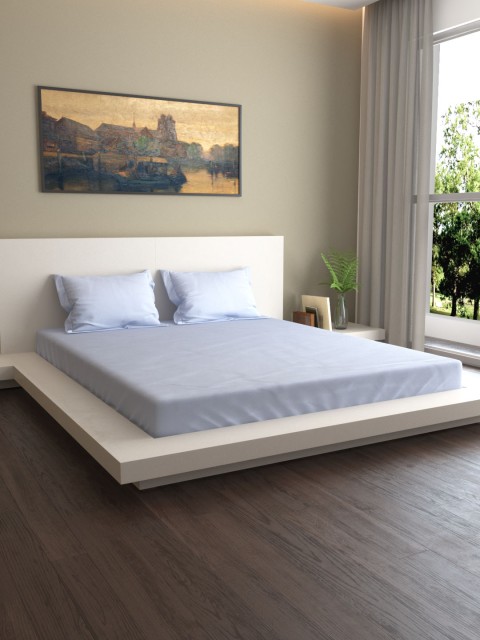 

MARK HOME Blue Solid 400 TC Cotton 1 King Bedsheet with 2 Pillow Covers