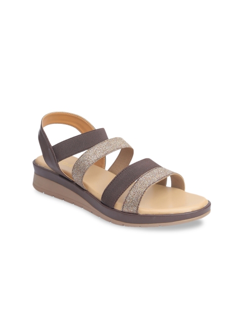 

VALIOSAA Women Brown & Silver-Toned Colourblocked Heels
