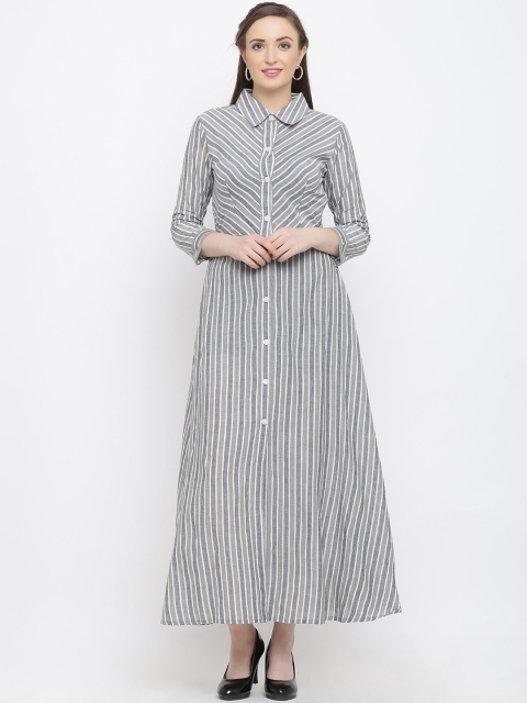 

Indian Virasat Women Striped Grey Maxi Dress