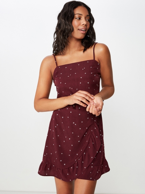 

COTTON ON Women Printed Maroon Fit and Flare Dress