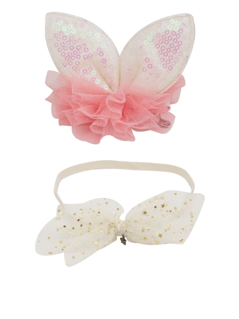 

Golden Peacock Set of 2 Embellished Adjustable Hairbands, White