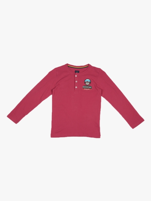 

Allen Solly Junior Boys Pink Self Design Henley Neck Pure Cotton T-shirt