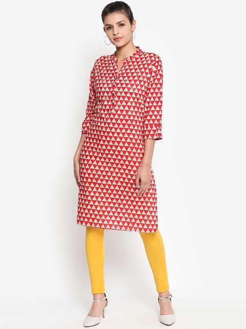 

RANGMANCH BY PANTALOONS Women Red & Off-White Printed Straight Kurta