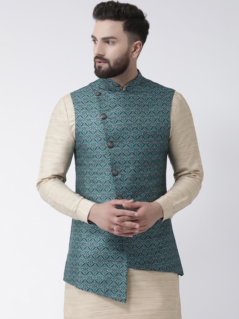 

I Know Men Blue Printed Nehru Jacket