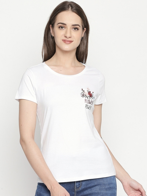 

Honey by Pantaloons Women White Printed Round Neck Pure Cotton T-shirt