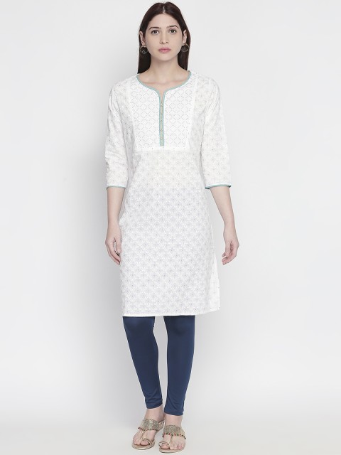 

RANGMANCH BY PANTALOONS Women White Printed Straight Kurta