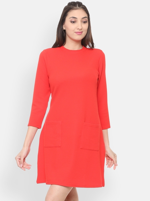 

People Women Solid Red Fit and Flare Dress