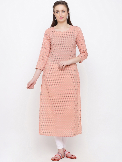 

Indian Virasat Women Peach-Coloured Printed Straight Kurta
