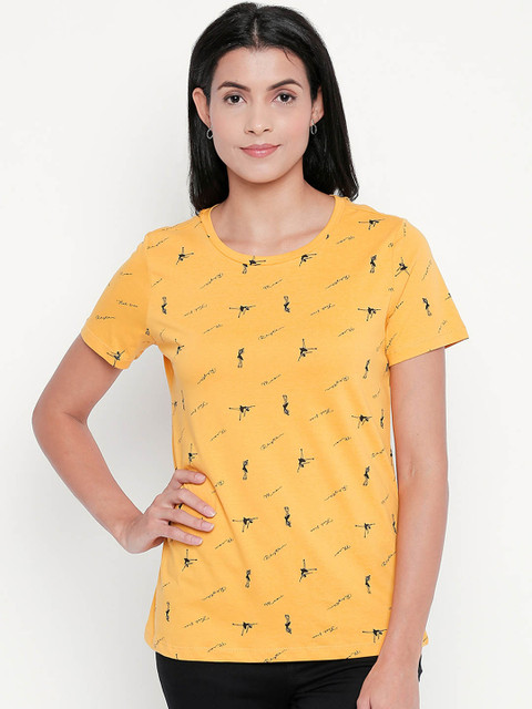 

Honey by Pantaloons Women Mustard Yellow Printed Round Neck T-shirt