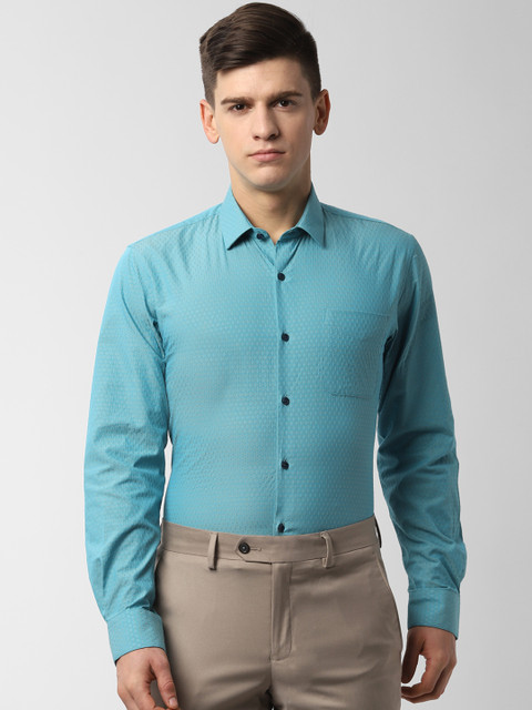 

Peter England Men Blue Slim Fit Self Design Formal Shirt