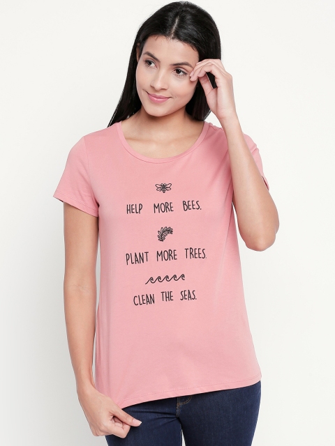 

Honey by Pantaloons Women Pink Printed Round Neck Pure Cotton T-shirt
