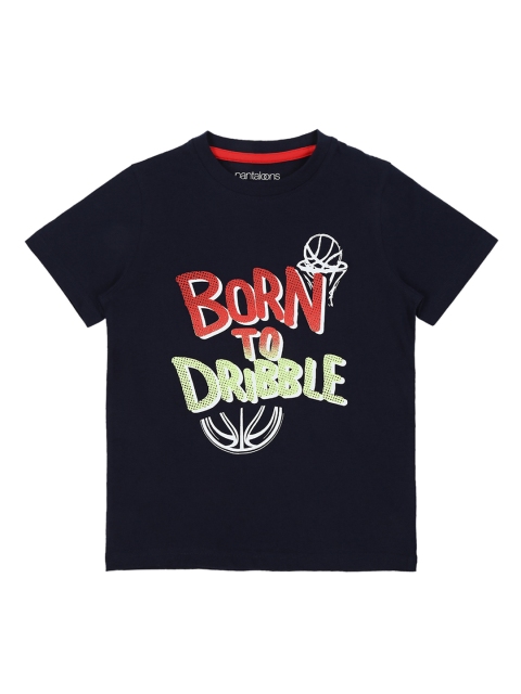 

Pantaloons Junior Boys Navy Blue Red Printed Round Neck Pure Cotton T-shirt