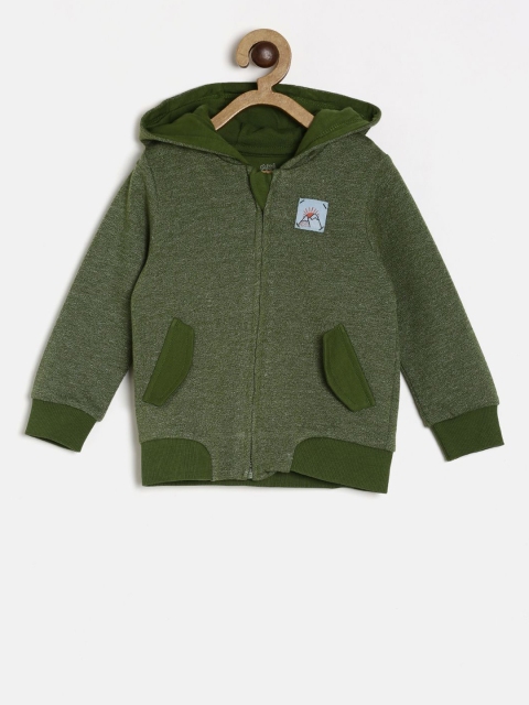 

MINI KLUB Boys Olive Green Solid Hooded Sweatshirt
