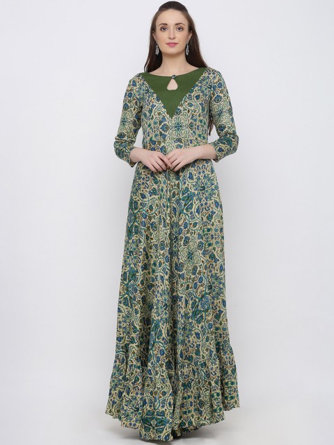 

Indian Virasat Women Printed Green Maxi Dress