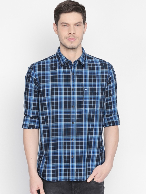 

Basics Men Blue Slim Fit Checked Casual Shirt
