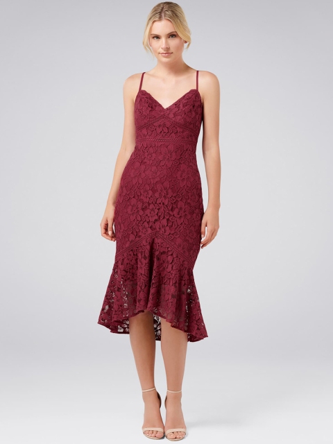 

Forever New Women Self Design Maroon Sheath Dress