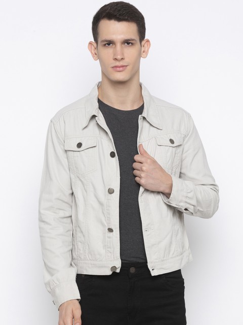 

Nick&Jess Men Off-White Solid Lightweight Denim Jacket