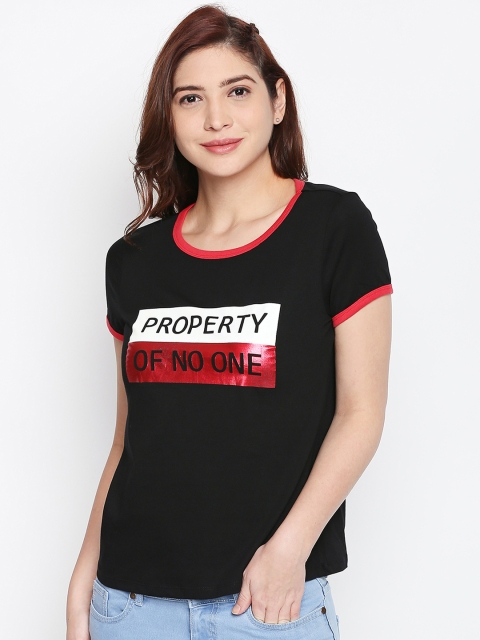 

Honey by Pantaloons Women Black Printed Round Neck T-shirt