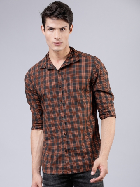 

HIGHLANDER Men Orange Slim Fit Checked Casual Shirt