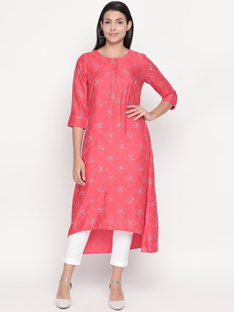 

RANGMANCH BY PANTALOONS Women Coral Pink Printed A-Line Kurta