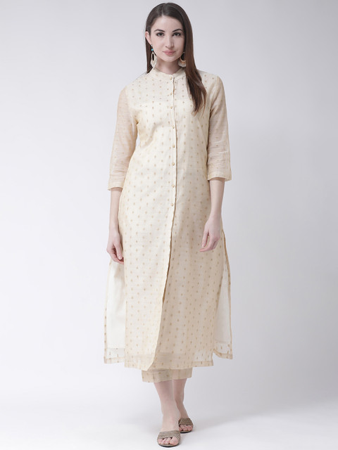 

Aayna Women Beige Self Design Kurta with Trousers