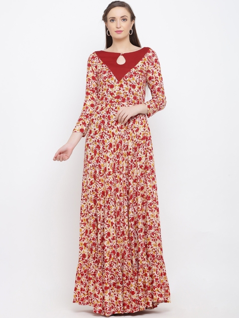 

Indian Virasat Women Maroon Floral Printed Maxi Dress