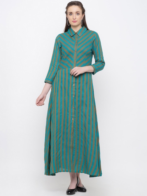 

Indian Virasat Women Striped Green Maxi Dress