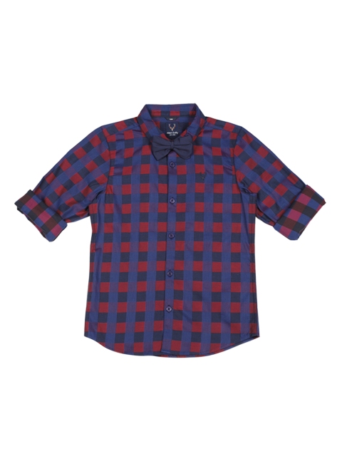 

Allen Solly Junior Boys Navy Blue & Red Regular Fit Checked Party Shirt
