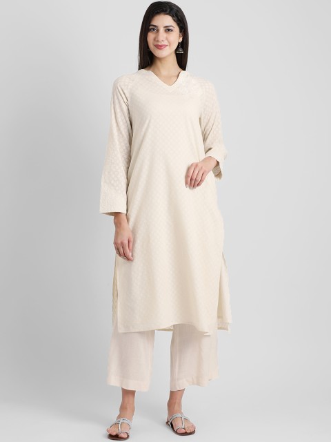 

Aayna Women Off-White Self Design Kurta with Trousers
