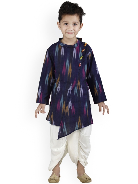 

LilPicks Boys Blue & White Ikat Patterned Kurta with Dhoti Pants