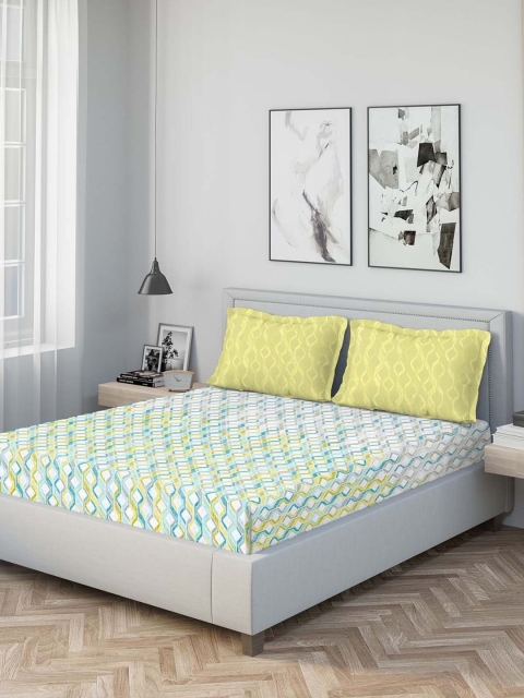 

DDecor Blue & Yellow Geometric 210 TC Cotton 1 King Bedsheet with 2 Pillow Covers