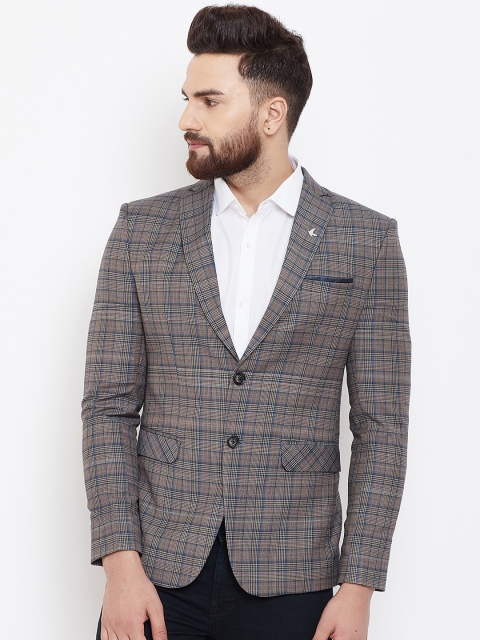 

Canary London Men Beige & Blue Checked Slim-Fit Blazers