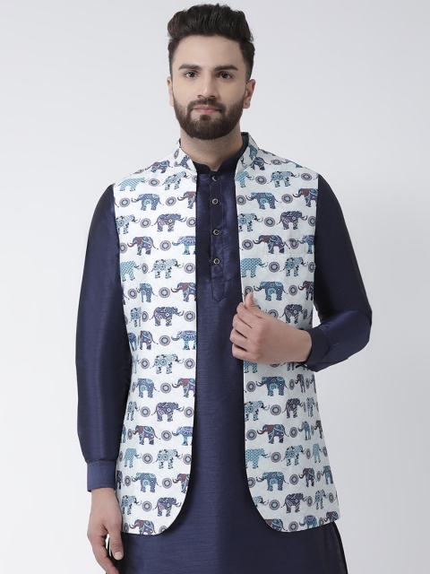 

I Know Men White Printed Nehru Jacket