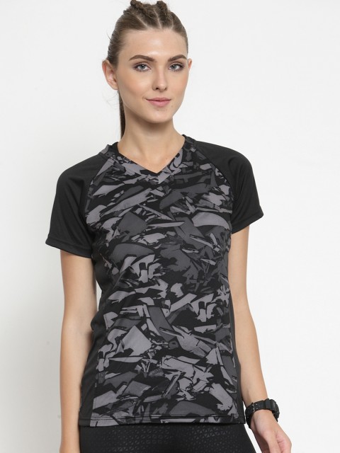

Boston Club Women Black & Grey Printed V-Neck T-shirt