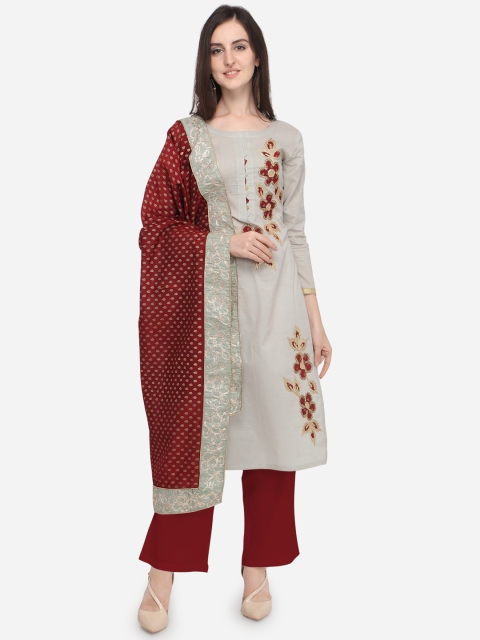 

Blissta Grey & Maroon Cotton Blend Unstitched Dress Material