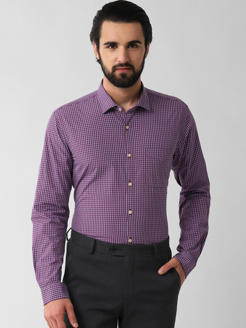 

Peter England Men Purple Regular Fit Checked Formal Shirt