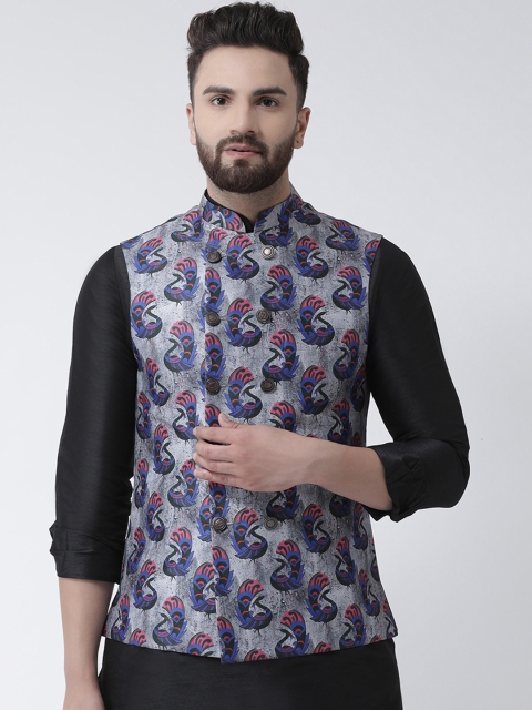 

I Know Men Grey Printed Nehru Jacket