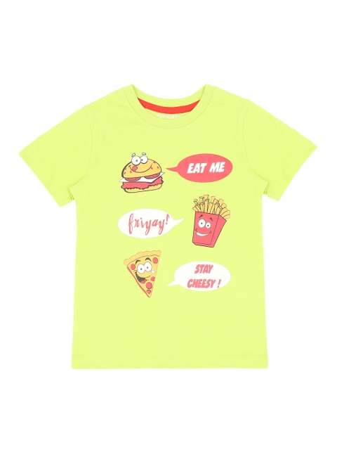 

Pantaloons Junior Boys Yellow Pink Printed Round Neck Pure Cotton T-shirt