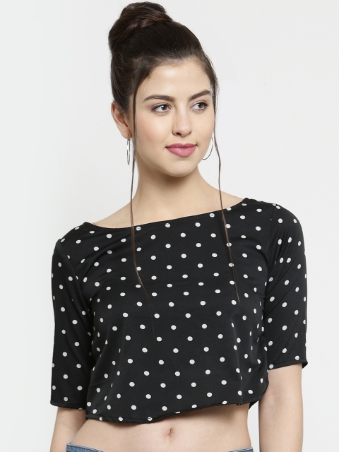 

J Style Women Black & White Polka Dot Print Crop Top