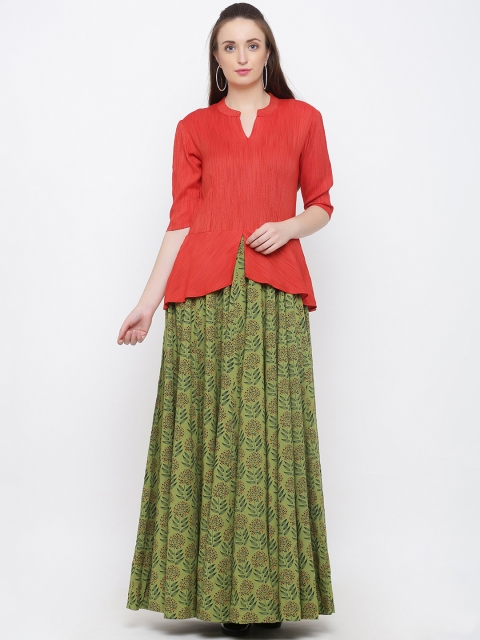 

Indian Virasat Women Printed Red Maxi Dress