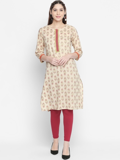 RANGMANCH BY PANTALOONS Women Beige Printed Straight Kurta