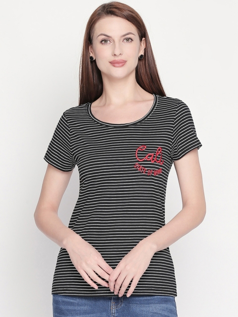 

Honey by Pantaloons Women Black Striped Round Neck T-shirt
