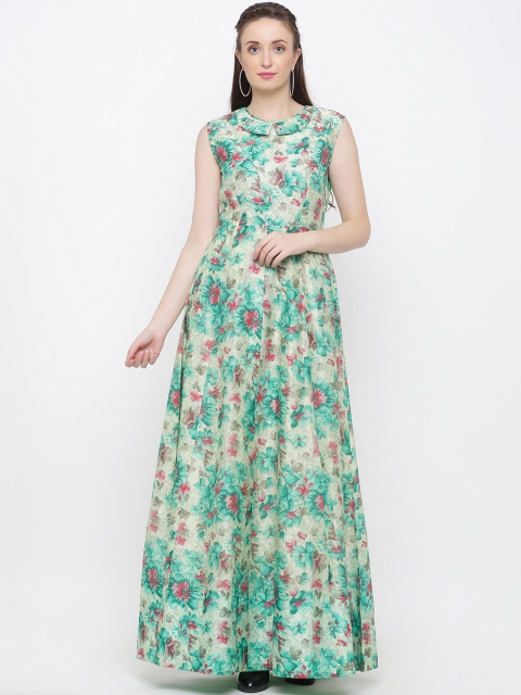 

Indian Virasat Women Green & Beige Floral Printed Maxi Dress